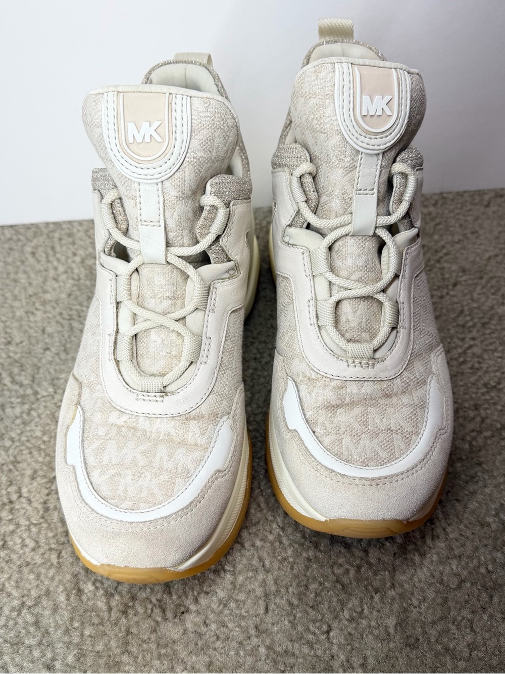 Michael Kors Olympia Trainer Pale Gold Glitter Chain Mesh Sneaker Women size 8.5